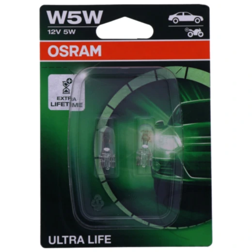 Lampe 12V5W W2. 1X9. 5D Osram Ultra Life 2er Blister passend für: Piaggio Liberty, Beverly, Zip