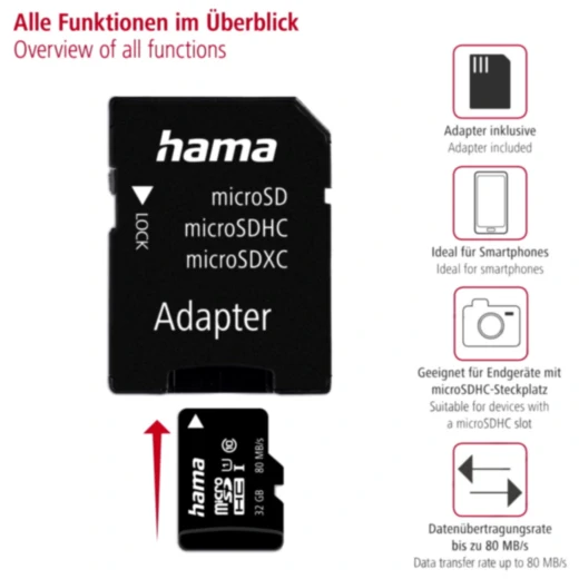 Speicherkarte microSDHC 32GB 80MB/s UHS-I mit Adapter_1