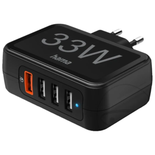 Ladegerät 230V Hama 4-Fach QC 3.0 USB 3A 33W Ladegerät für Smartphones und Tablets