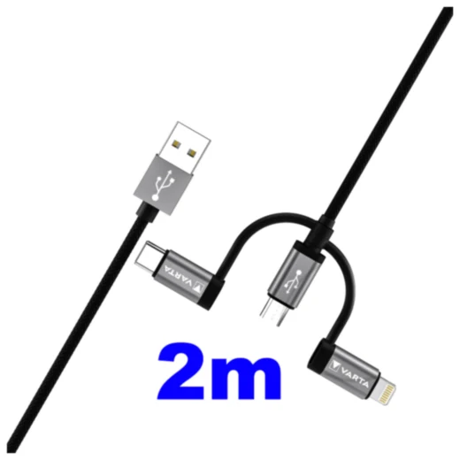 Ladekabel 3-in-1 2 m Varta USB A - C/Micro/Lightning