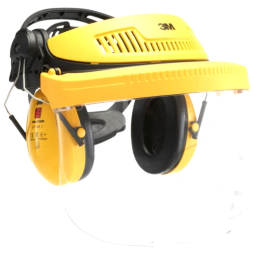 Gesichts- und Gehörschutzkombination mit Klarvisier