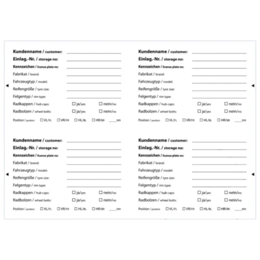 Ersatzetiketten 100 Stück für Rad-/Reifenanhänger