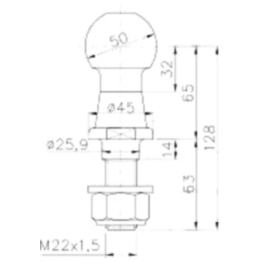 Kugel mit Gewindeschaft 50 mm M22 x 1,5 für Anhänger_0