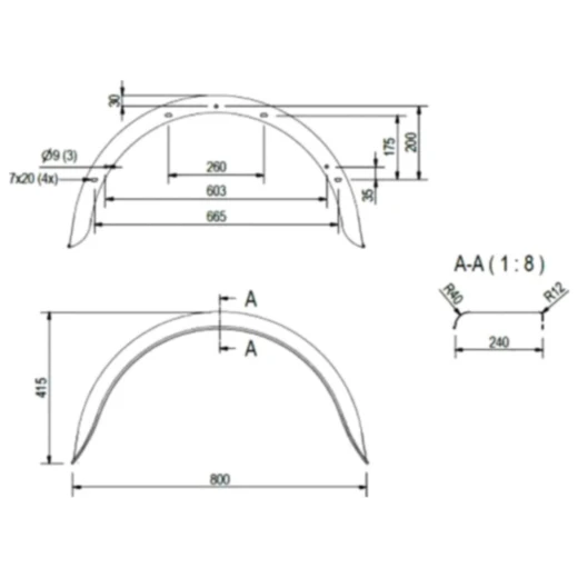 Einachsiger Kotflügel für Anhänger H2413/12_0