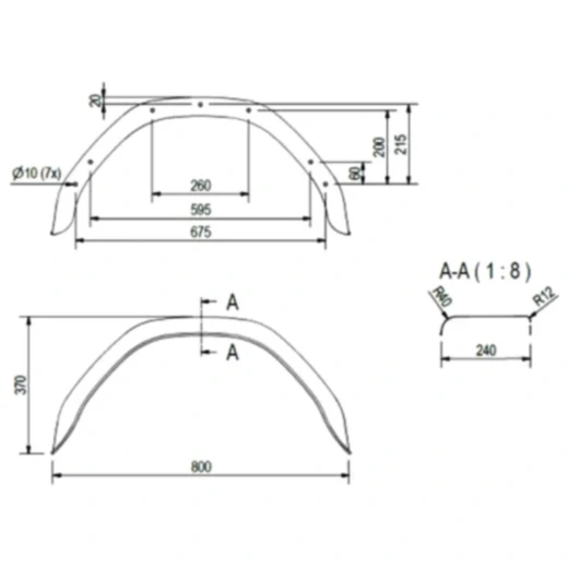 Kotflügel für PKW-Anhänger aus verzinktem Stahl H370 B240 S800_0