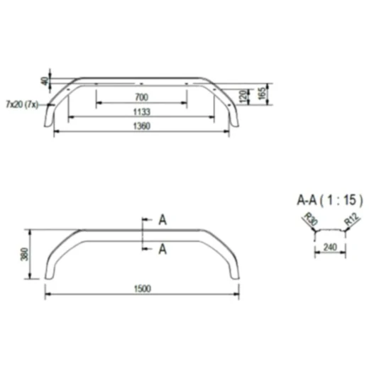 Kunststoff-Kotflügel für Tandem-Anhänger H380 B240 S1500_0