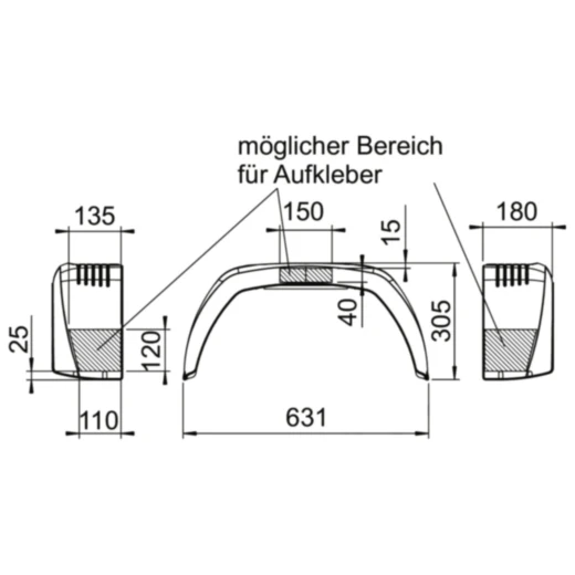 Kunststoff Kotflügel für Anhänger H305 B180 S631_0