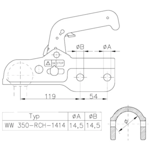 Kugelkopfkupplung WW 350-RC-H1414 60 mm für Anhänger_0