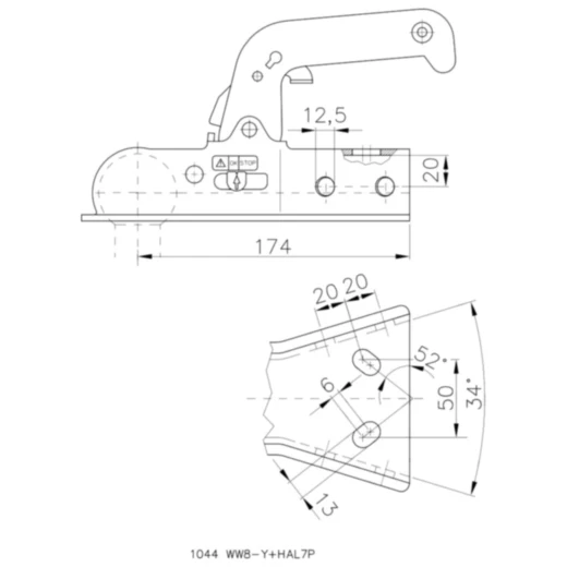 Kugelkopfkupplung 800 kg WW8Y für ungebremste Anhänger_0