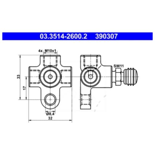 ATE Bremsleitung Verteilerstück 4x M10x1 mit Ventil