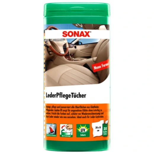 Lederpflege Tücher Box für Fahrzeuge SONAX 25 Stück