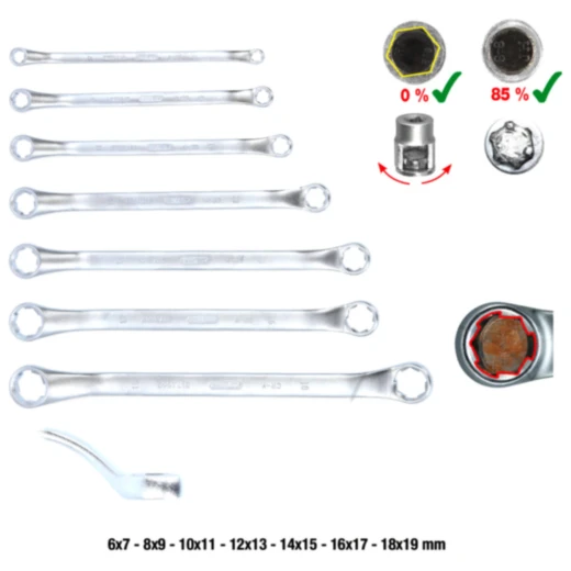 Doppelringschlüssel Satz Spezial 7-teilig 6-19 mm gekröpft