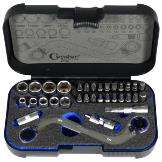 Ratschenschlüssel Set 33-teilig mit S-TYP für Motorräder