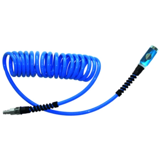 PU Spiralschlauch 10x6,5 mm mit Sicherheitskupplung und Nippel, 6 Meter
