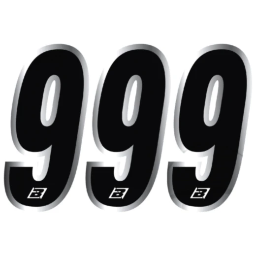 Startnummern NO.9 Black Bird Racing für Motorräder, 3 Stück chrom 15X7 cm