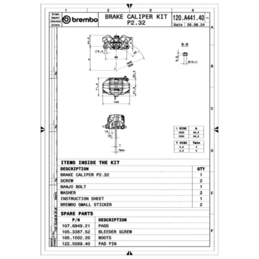 Bremssattel hinten silber Brembo P2 34 passend für: Ducati Mons