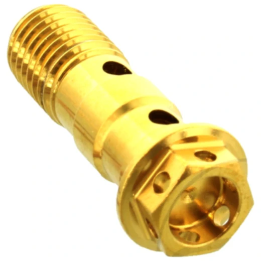 Hohlschraube doppelt M10 x 1. 25 Edelstahl V4A Racing gold passend für: Kawasaki ZX - 7R, ZX - 6R, ZX - 10R