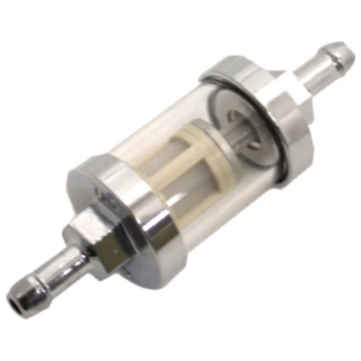 Kraftstofffilter verchromt mit Glaskörper 6 mm