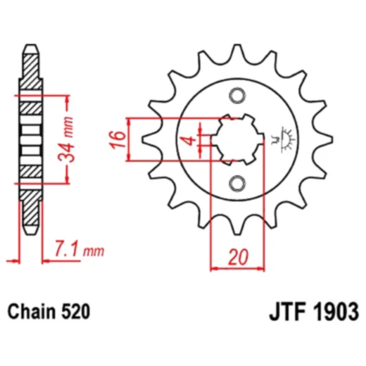 Ritzel 12Z Teilung 520 grobverzahnt 4 Innendurchmesser 16/20 passend für: KTM Duke