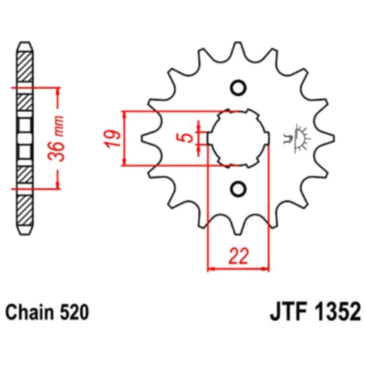 Ritzel 13Z Teilung 520 grobverzahnt 5 Innendurchmesser 19/22 passend für: Adly/Her Chee/Herkules Hurricane, ATV, Sport