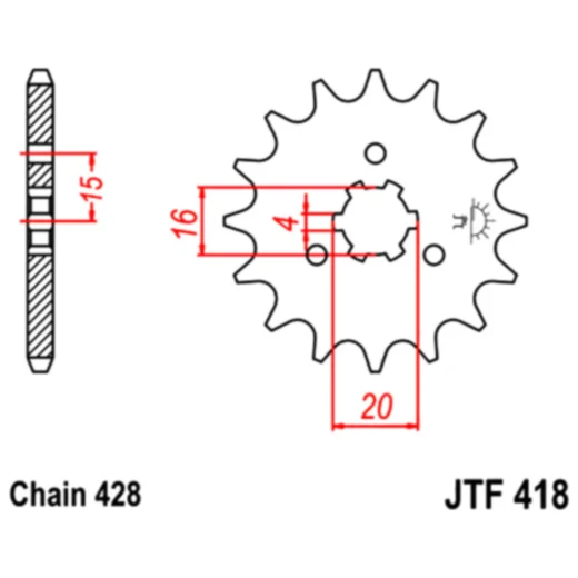 Ritzel 14Z Teilung 428 grobverzahnt 6 Innendurchmesser 16/20 passend für: Kawasaki KE, KX, KH
