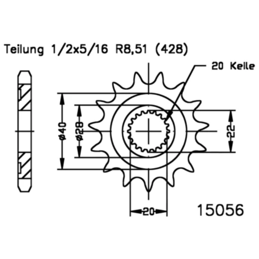 Ritzel 14Z Teilung 428 feinverzahnt Innendurchmesser 20/22 passend für: KSR - Moto TR
