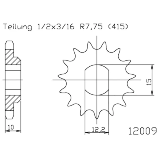 Ritzel 10Z Teilung 415 LANGLOCH 12. 2/15 passend für: Beta Minicross, Minitrial