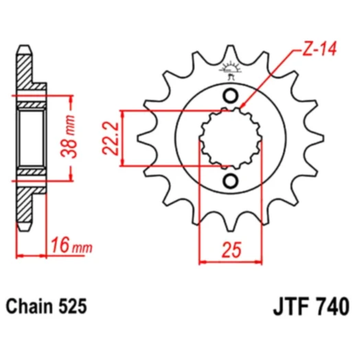 Ritzel 14Z Teilung 525 feinverzahnt Innendurchmesser 22/25 passend für: Ducati Multistrada, Monster, 916