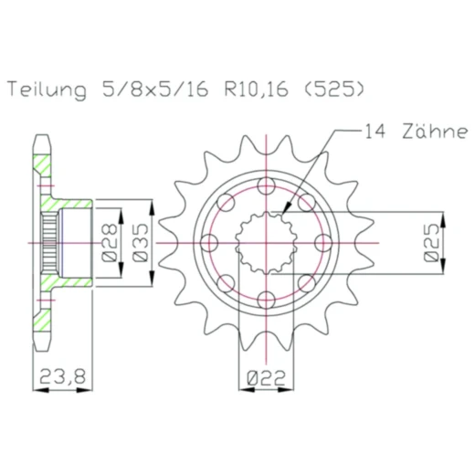 Racing - Ritzel 16Z Teilung 525 passend für: MV Agusta Brutale, F3, Dragster 7260528