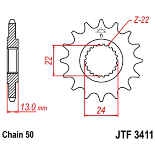Ritzel 16Z Teilung 530 feinverzahnt Innendurchmesser 24/22 passend für: Bombardier DS