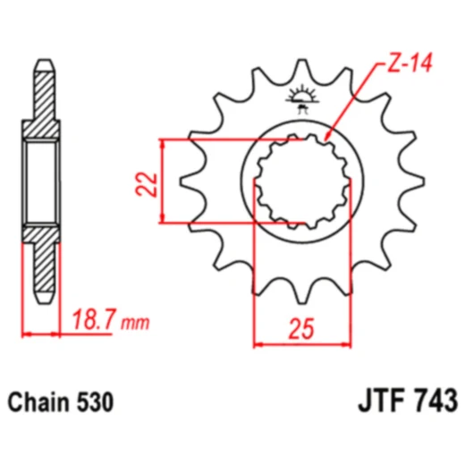 Ritzel 14Z Teilung 530 feinverzahnt Innendurchmesser 22/25 passend für: Ducati Multistrada