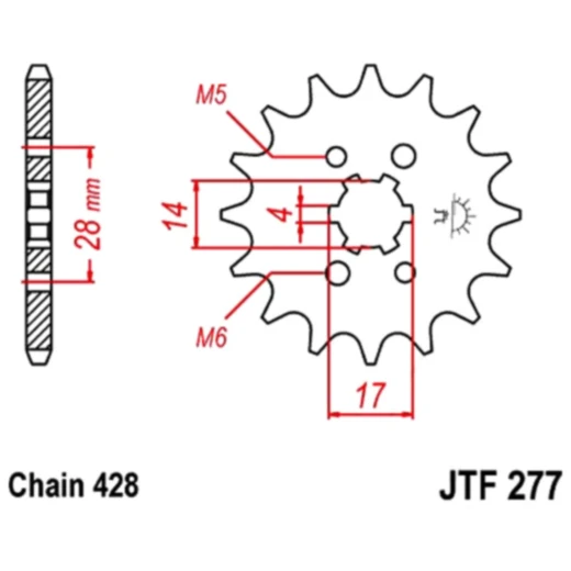 Ritzel 14Z Teilung 428 grobverzahnt 4 Innendurchmesser 14/17 passend für: Derbi Senda, Mulhacen, GPR