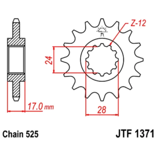 Ritzel 14Z Teilung 525 feinverzahnt Innendurchmesser 24/28 passend für: Honda CB, CBF, CBR