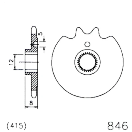 Ritzel 14Z Teilung 415 feinverzahnt Innendurchmesser 12/13 passend für: Zündapp ZD (20, 40, 25, 50), ZX 25, Hai 50