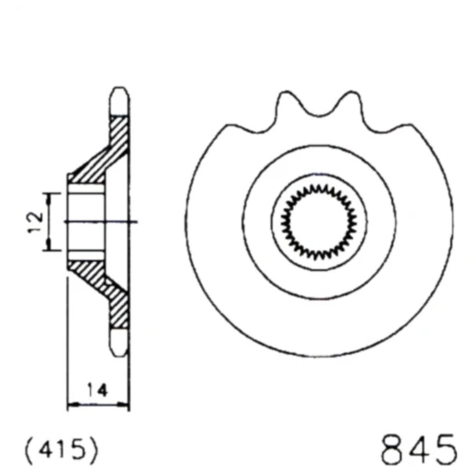 Ritzel 11Z Teilung 415 feinverzahnt Innendurchmesser 12/13 passend für: Zündapp CS, C, CX
