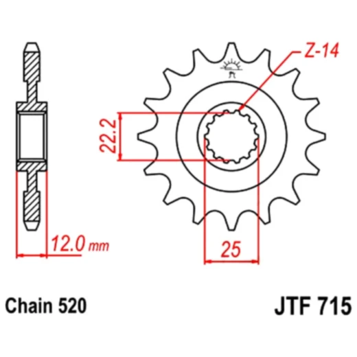 Ritzel 13Z Teilung 520 feinverzahnt Innendurchmesser 22/25 passend für: Gas Gas EC, HP, MC, SM
