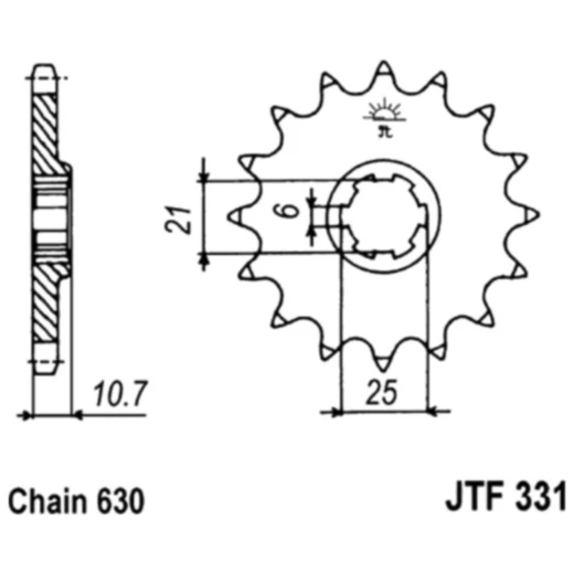 Ritzel 15Z Teilung 630 grobverzahnt 6 Innendurchmesser 21/25 passend für: Honda CB