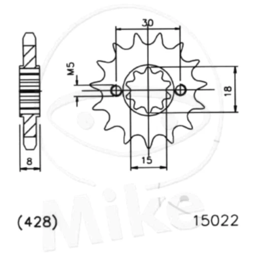 Ritzel 15Z Teilung 428 feinverzahnt Innendurchmesser 15/18 passend für: Sachs ZX