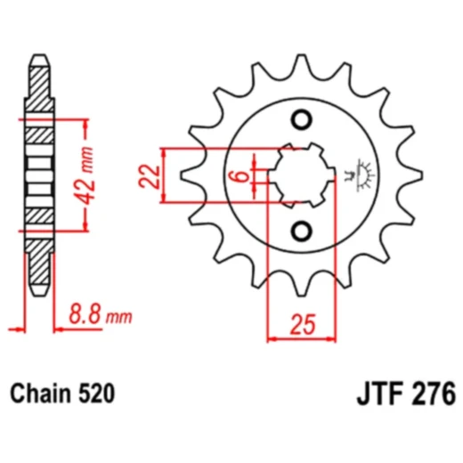 Ritzel 15Z Teilung 520 grobverzahnt 6 Innendurchmesser 22/25 passend für: Honda CB, CM