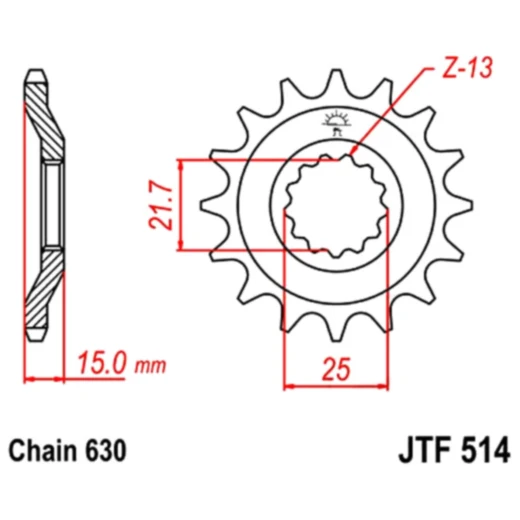 Ritzel 15Z Teilung 630 feinverzahnt Innendurchmesser 21. 6/25 passend für: Kawasaki Z, GPZ