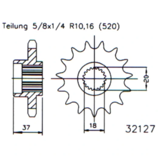 Ritzel 17Z Teilung 520 feinverzahnt Innendurchmesser 21. 4/25 passend für: Aeon Cobra, Overland