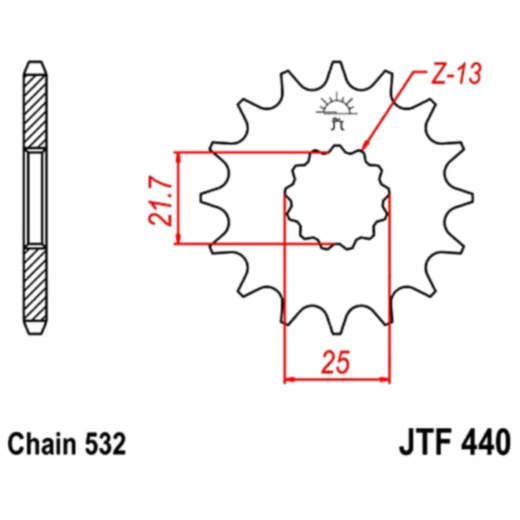 Ritzel 14Z für Motorräder, Teilung 532, innenverzahnt 21.6/25