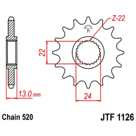 Ritzel 16Z Teilung 520 feinverzahnt Innendurchmesser 22/24 passend für: Aprilia Pegaso