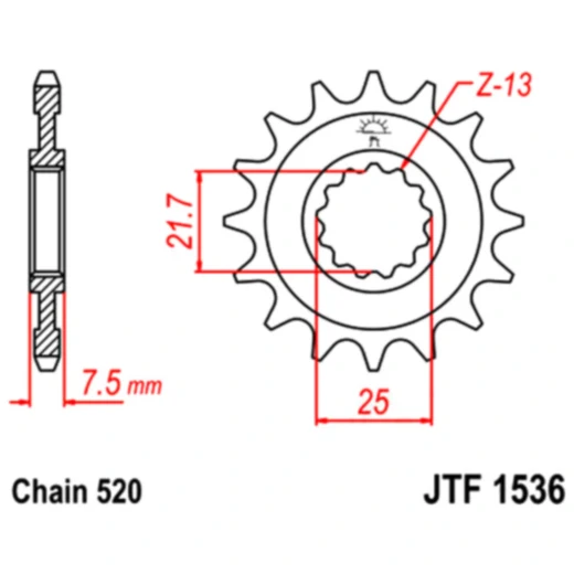 Ritzel 14Z Teilung 520 feinverzahnt Innendurchmesser 21. 7/25 passend für: Kawasaki ZX - 6R, KFX