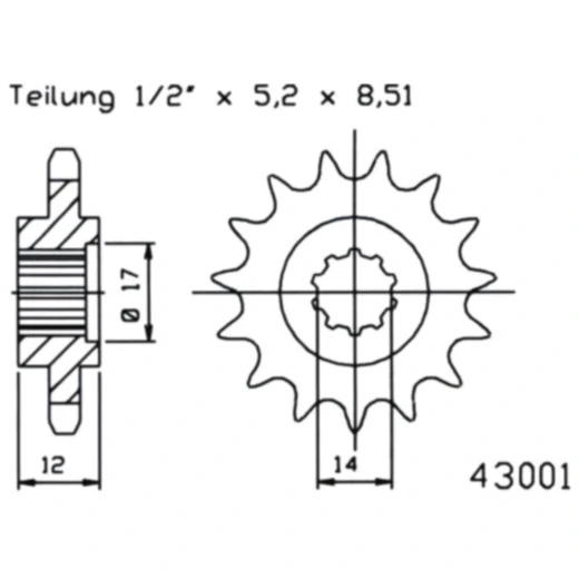 Ritzel 13Z Teilung 420 feinverzahnt Innendurchmesser 14/16. 5 passend für: Gilera GSM