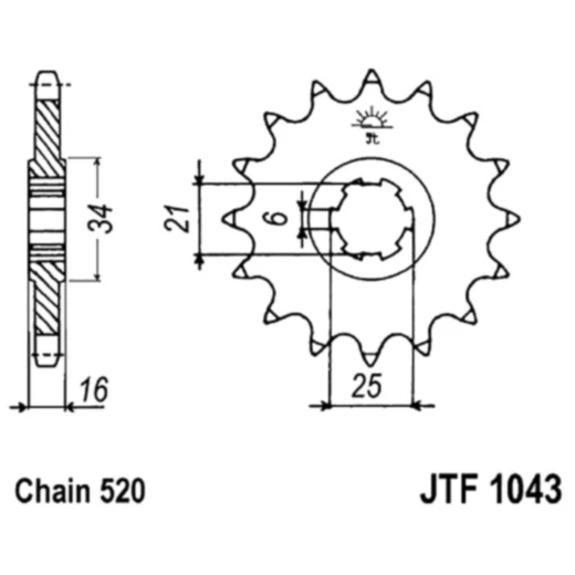 Ritzel 14Z Teilung 520 grobverzahnt 6 Innendurchmesser 21/25 passend für: Kymco Venox