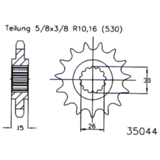 Ritzel 17Z Teilung 530 feinverzahnt Innendurchmesser 26/30 passend für: MZ/MUZ 1000