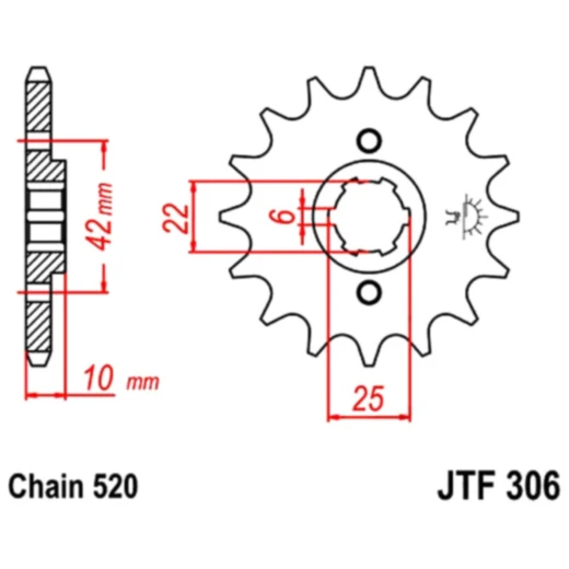 Ritzel 14Z Teilung 520 grobverzahnt 6 Innendurchmesser 22/25 passend für: Honda NX