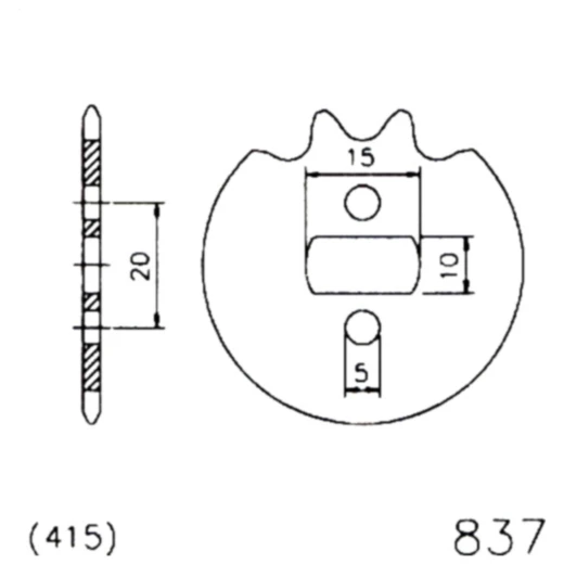 Ritzel 11Z Teilung 415 LANGLOCH 10/15 passend für: Zündapp ZR (10, 20, 30), ZA (25, 40), ZD (10, 30)