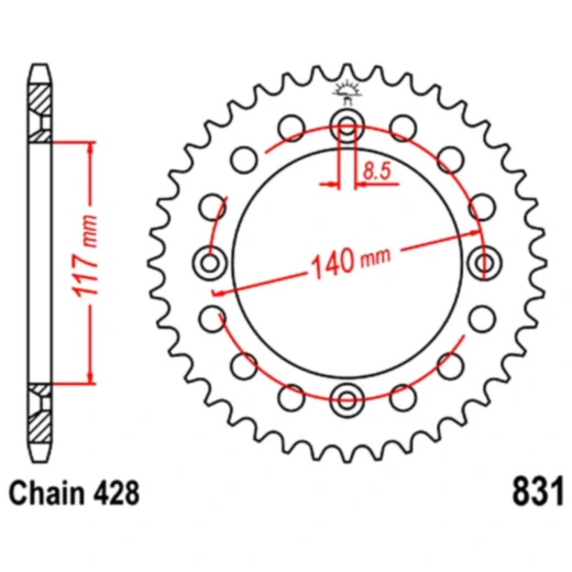 Kettenrad 46Z Teilung 428 Innendurchmesser 117 Lochkreis 140 passend für: Yamaha YZ